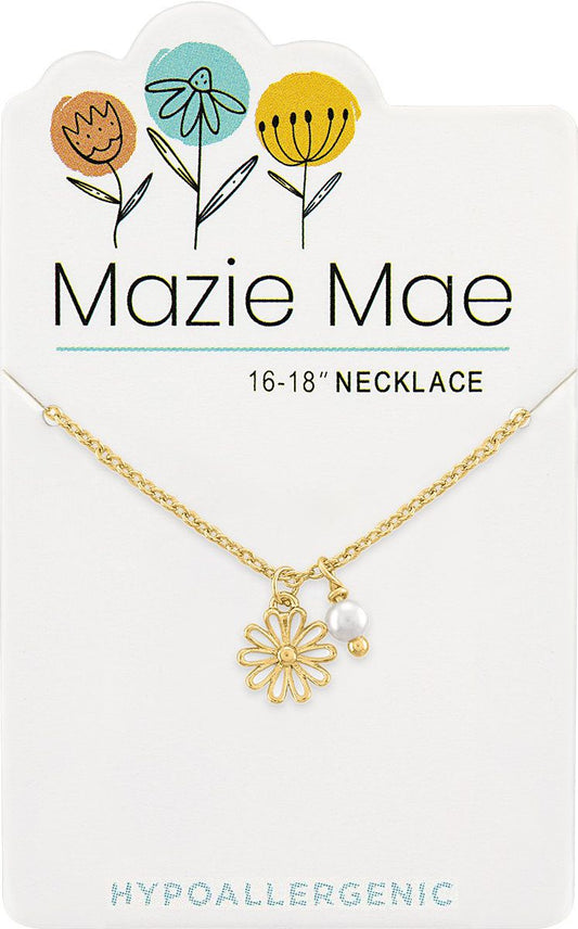 Mazie Mae Gold Flower and Pearl Necklace