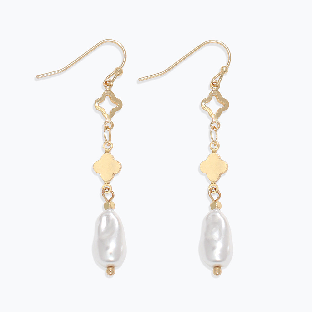 PERIWINKLE GOLD CLOVER AND PEARL DROPS EARRINGS