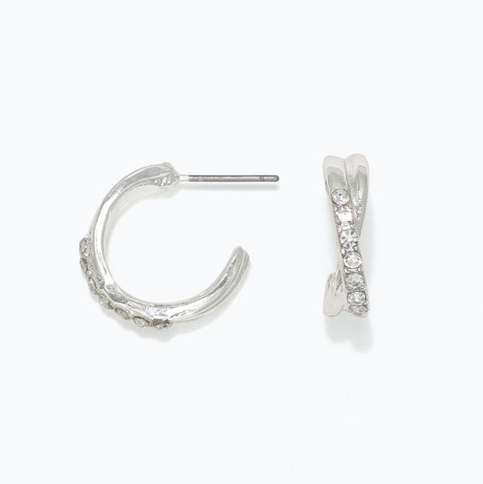 PERIWINKLE SILVER HOOPS WITH CRYSTAL EARRINGS