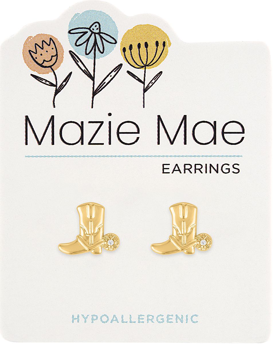 Mazie Mae Gold Cowboy Boot Stud Earrings