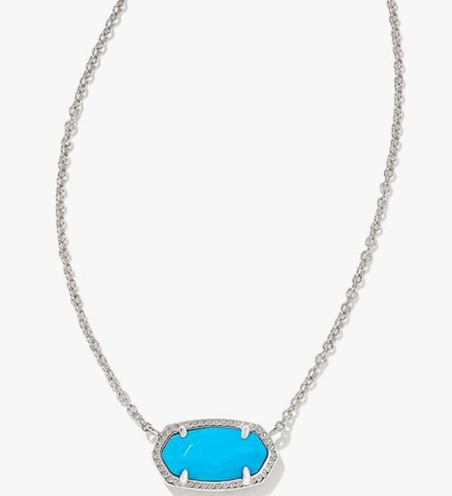 KENDRA SCOTT ELISA SHORT PENDANT NECKLACE SILVER TURQUOISE MAGNESITE