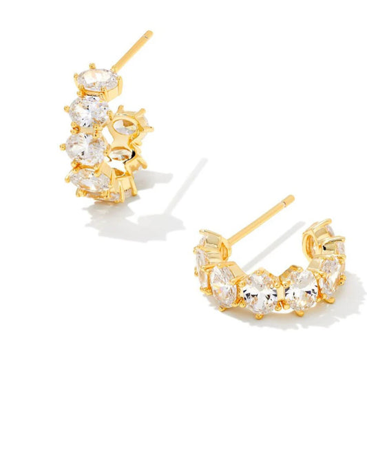 KENDRA SCOTT CAILIN CRYSTAL HUGGIE EARRINGS GOLD METAL WHITE CZ