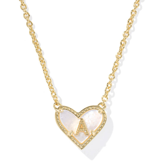 Kendra Scott Heart Letter Pendant Necklace Gold Mother of Pearl Choose A-W