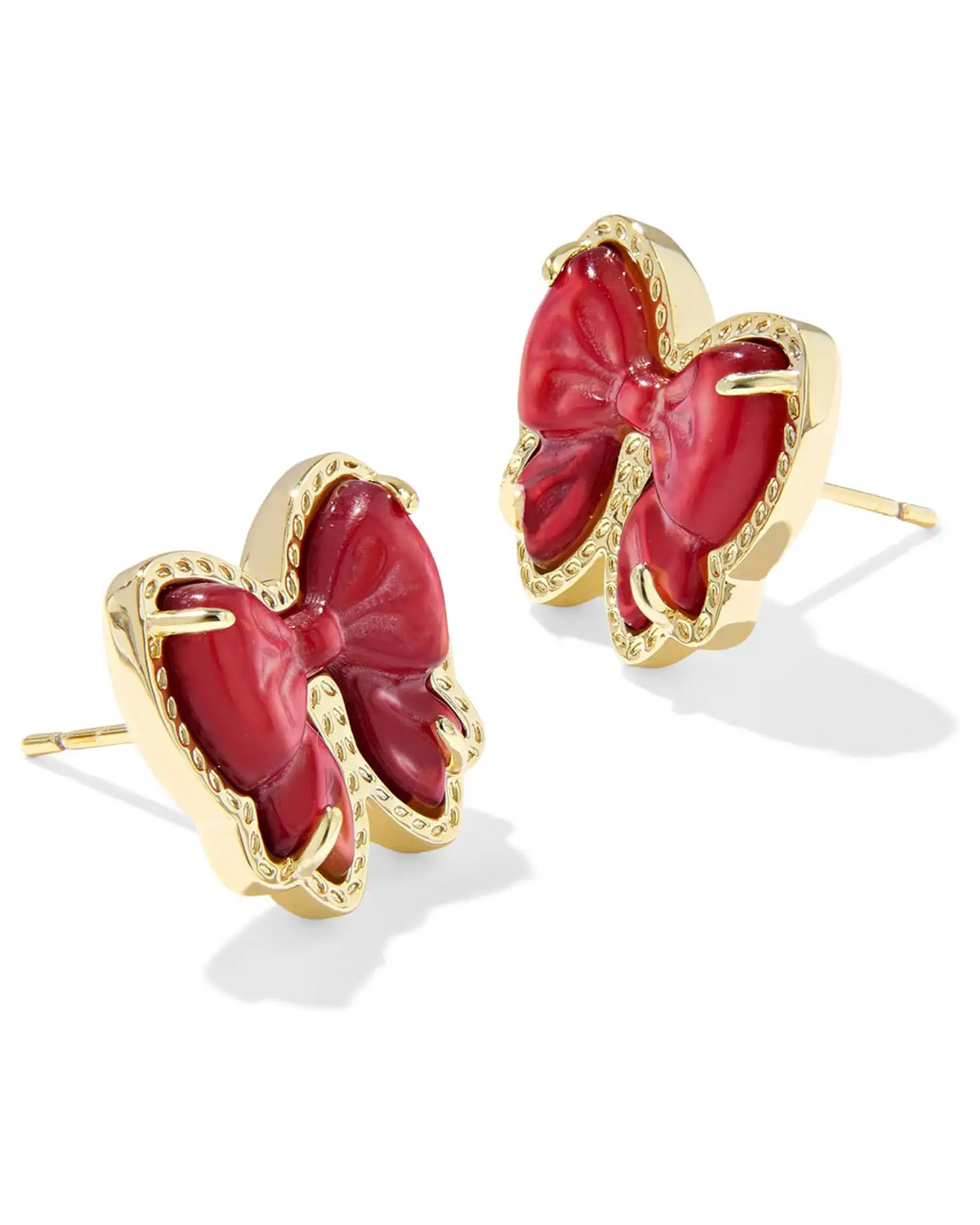 KENDRA SCOTT GOLD RED BOW EARRINGS