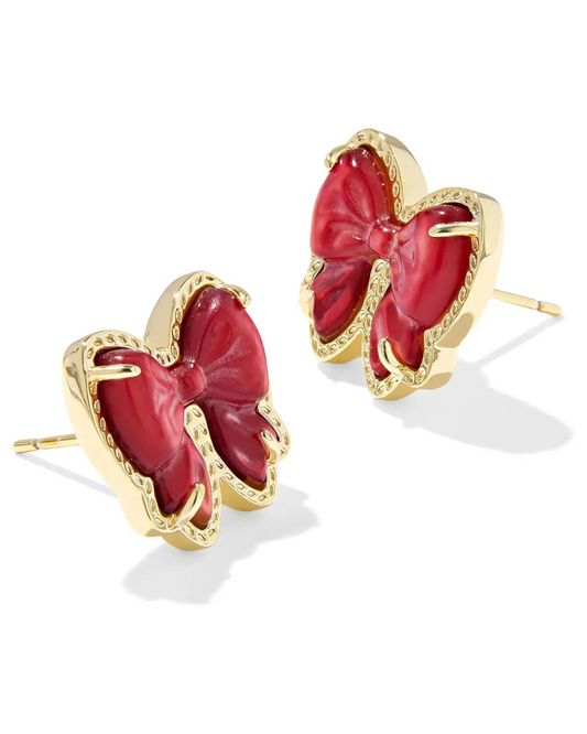 KENDRA SCOTT GOLD RED BOW EARRINGS