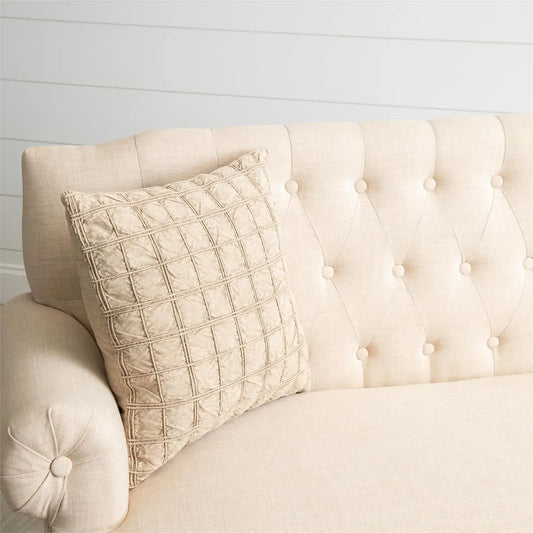 Stonewashed Windowpane Check Pillow-Brown