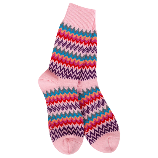 World’s Softest Socks- Weekend Zig Zag Crew Pink Multi
