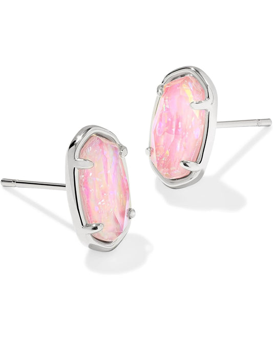 Kendra Scott Grayson Stone Stud Earrings Pink Iridescent Mother of Pearl Silver