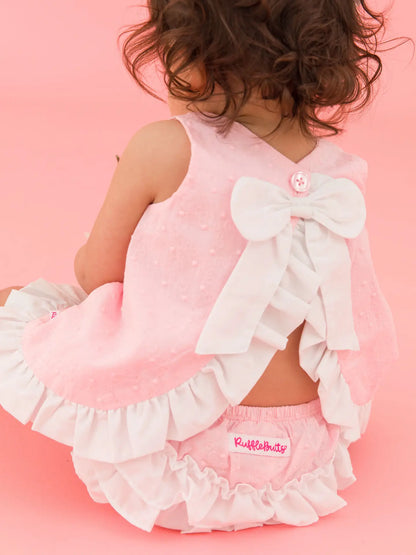 Rufflebutts Pink & White Swiss Dot Swing Top & Bloomer Set 18-24 Months