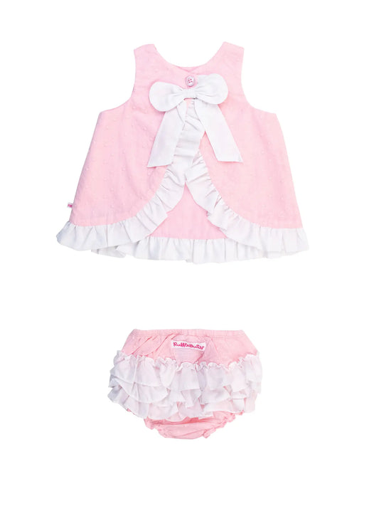 Rufflebutts Pink & White Swiss Dot Swing Top & Bloomer Set 18-24 Months