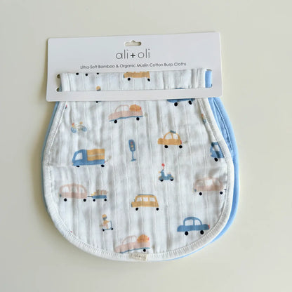 Ali & Oli Bamboo Muslin Burp Cloth Set 2-Pack (Autos/Blue)
