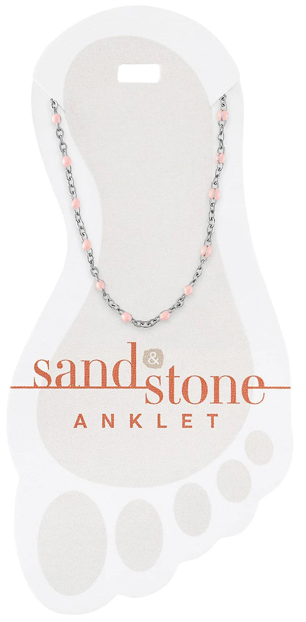 Sand & Stone Petite Pink Beaded Silver Anklet