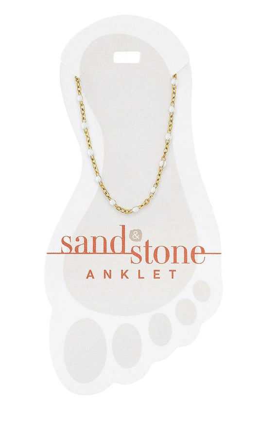 Sand & Stone Petite White Bead Gold Anklet
