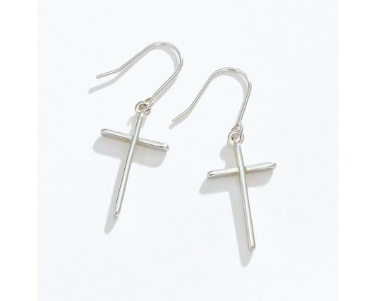 PERIWINKLE SILVER CROSS EARRINGS