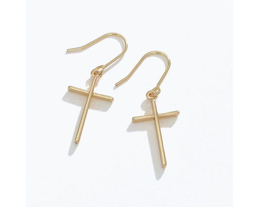 PERIWINKLE GOLD CROSS EARRINGS