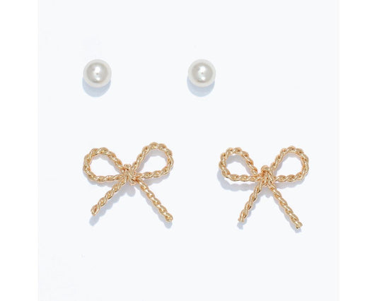PERIWINKLE GOLD BOW AND PEARL EARRINGS
