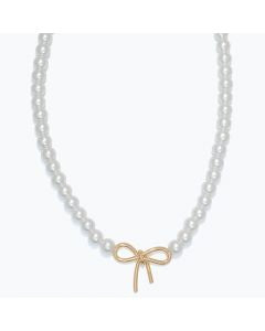 Periwinkle Pearl with Gold Bow Necklace