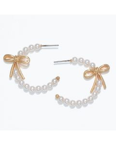 PERIWINKLE PEARL HOOP WITH GOLD BOW EARRINGS