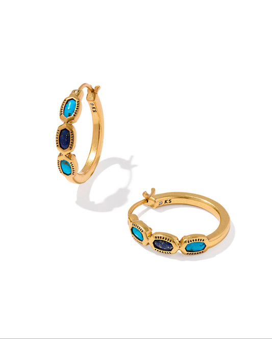 KENDRA SCOTT MINI ELISA GOLD HOOP BLUE MIX