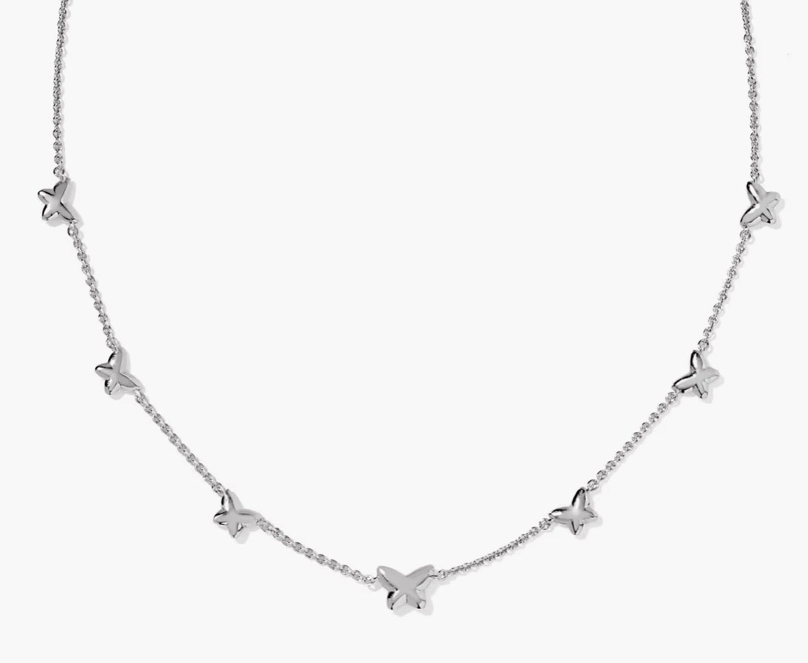 KENDRA SCOTT LILLIA BUTTERFLY SILVER AND PINK NECKLACE