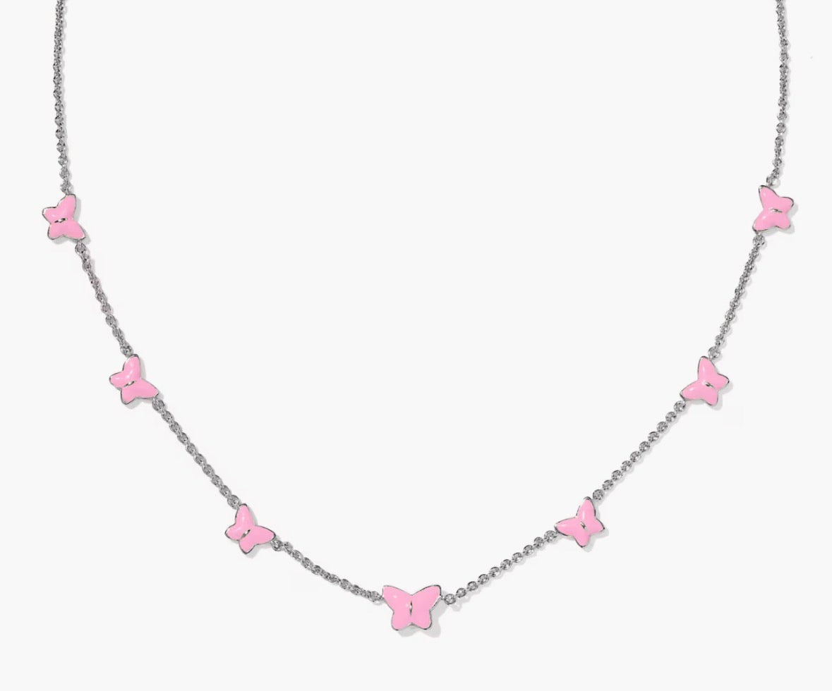 KENDRA SCOTT LILLIA BUTTERFLY SILVER AND PINK NECKLACE