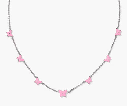 KENDRA SCOTT LILLIA BUTTERFLY SILVER AND PINK NECKLACE