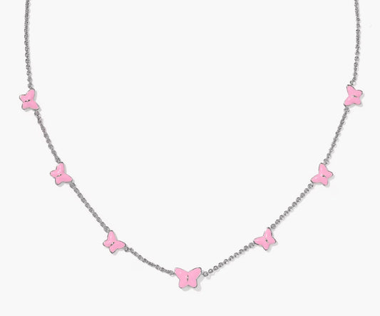 KENDRA SCOTT LILLIA BUTTERFLY SILVER AND PINK NECKLACE