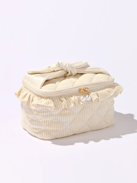 Shiraleah Beige Ruffle Cosmetic Case