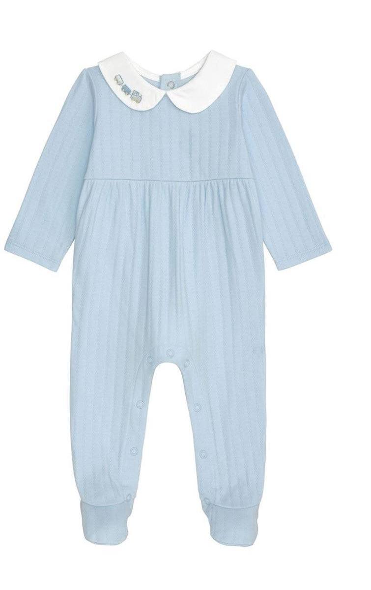 Mudpie Blue Layette Train Sleeper 0-3M
