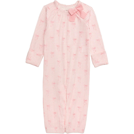 Mudpie Pink Gingham Bow Sleeper 0-3M