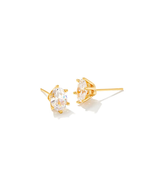 Kendra Scott Calin Crystal Stud Earring Gold Metal White CZ