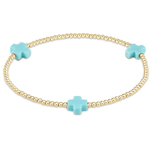 ENEWTON SIGNATURE CROSS GOLD 3MM BRACELET TURQUOISE