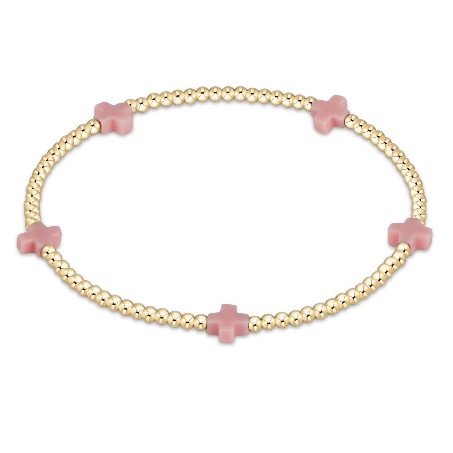 SIGNATURE CROSS SMALL GOLD PATTERN 2MM BEAD BRACELET PINK