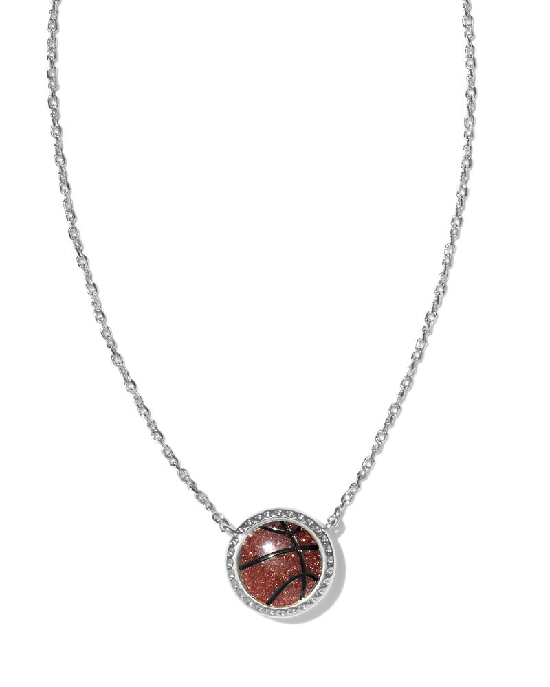 KENDRA SCOTT BASKETBALL SHORT PENDANT NECKLACE SILVER ORANGE GOLDSTONE