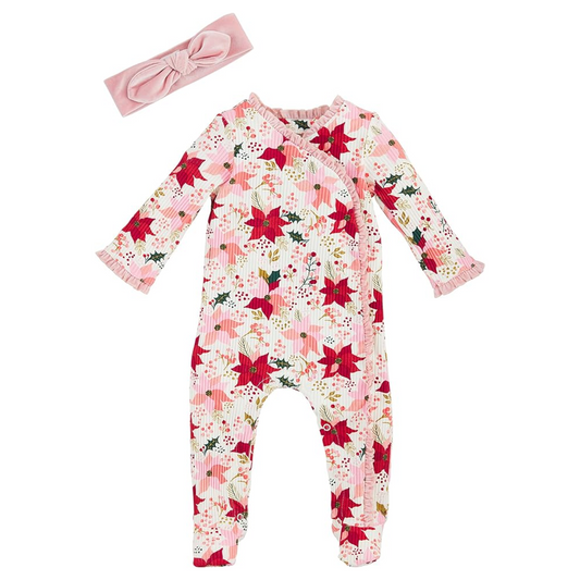 MUD PIE POINSETTA SLEEPER WITH HEAD BAND