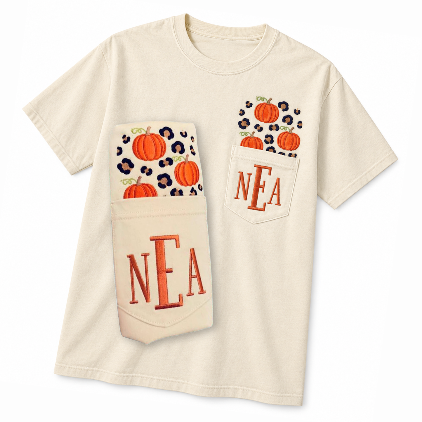 Pumpkin Leopard Monogram Pocket Tee