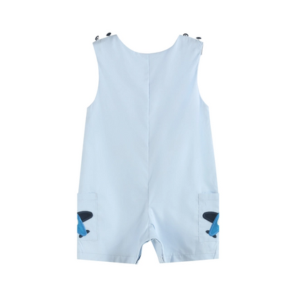 BLUE AIRPLANE POCKETS SHORTALLS