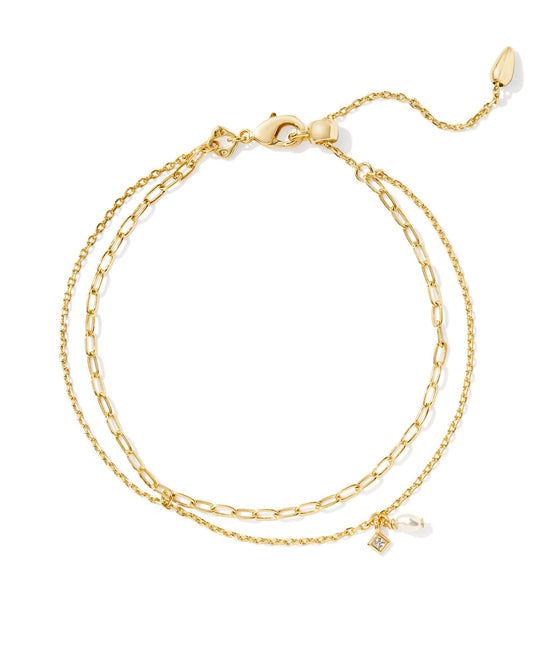 KENDRA SCOTT EVE MULTI STRAND BRACELET GOLD WHITE PEARL