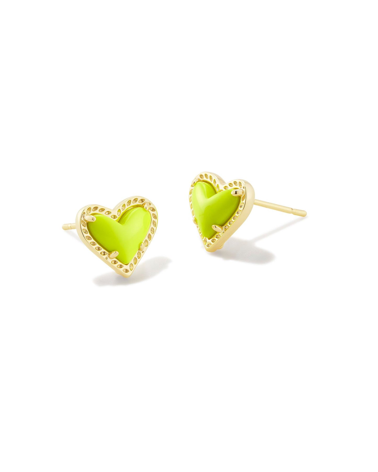 KENDRA SCOTT ARI HEART STUD EARRINGS GOLD CHARTREUSE MAGNESITE