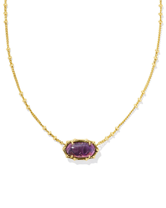 KENDRA SCOTT ELISA BAMBOO FRAME SHORT PENDANT NECKLACE GOLD DARK PURPLE AMETHYST