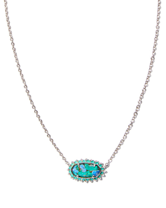 KENDRA SCOTT ELISA COLOR BURST FRAME SHORT PENDANT NECKLACE SILVER BRONZE VEINED AQUA MAGNESITE