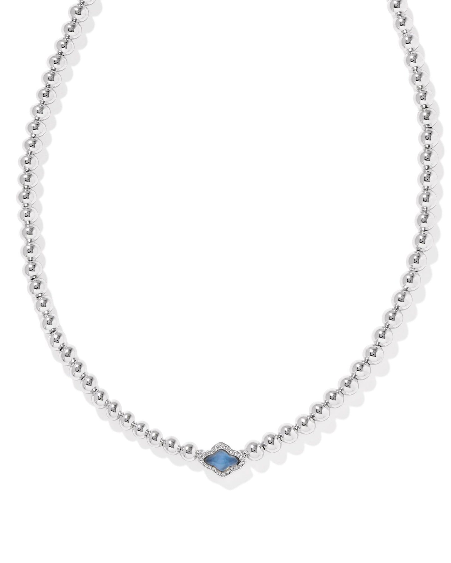 KENDRA SCOTT ABBIE BEADED NECKLACE SILVER LIGHT BLUE MOTHER OF PEARL