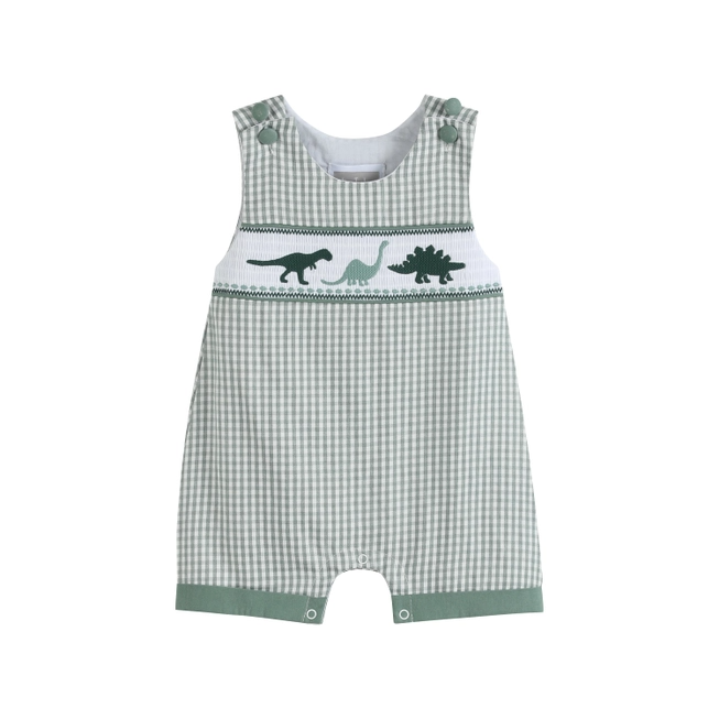 GREEN GINGHAM DINOSAUR SHORTALLS