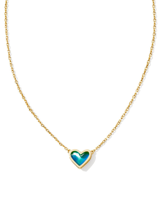 KENDRA SCOTT FRAMED ARI HEART SHORT PENDANT NECKLACE GOLD MOOD STONE