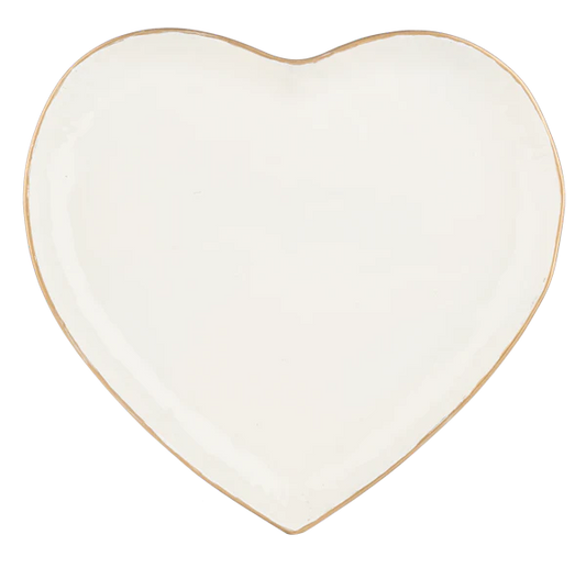 Large Ivory Heart Tray with Gold Edge