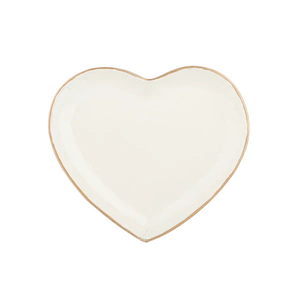 Ivory Heart Tray with Gold Edge Set of 2