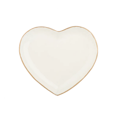 Ivory Heart Tray with Gold Edge Set of 2