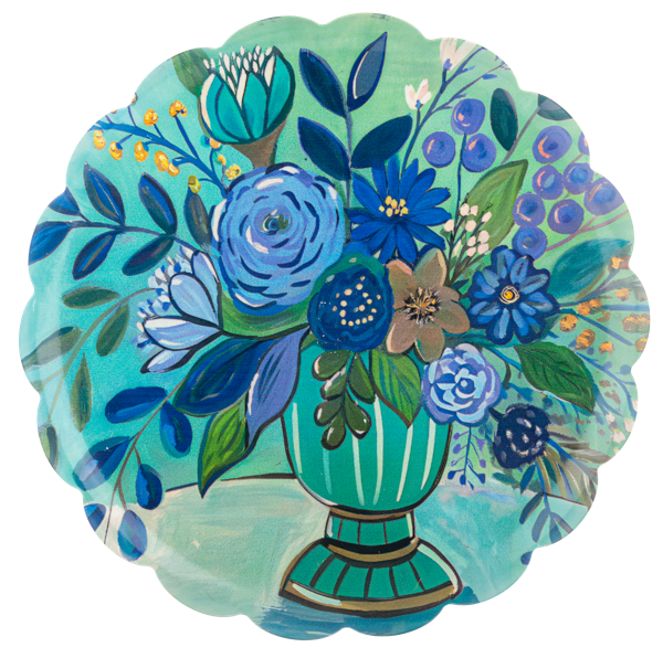 Large Floral Bouquet Scallop Edge Tray