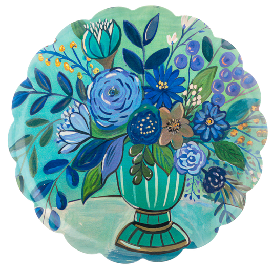 Large Floral Bouquet Scallop Edge Tray