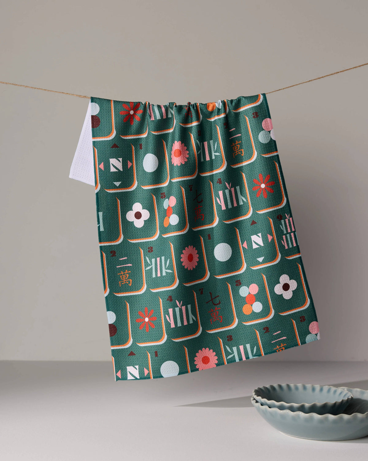 Moss Tile Toss Tea Towel - Mahjong